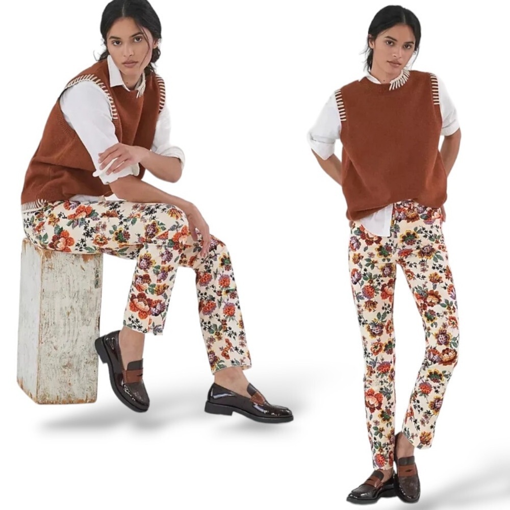 Anthropologie Pilcro The Cigarette Slim Straight Floral Jeans size 28 Boho Fall